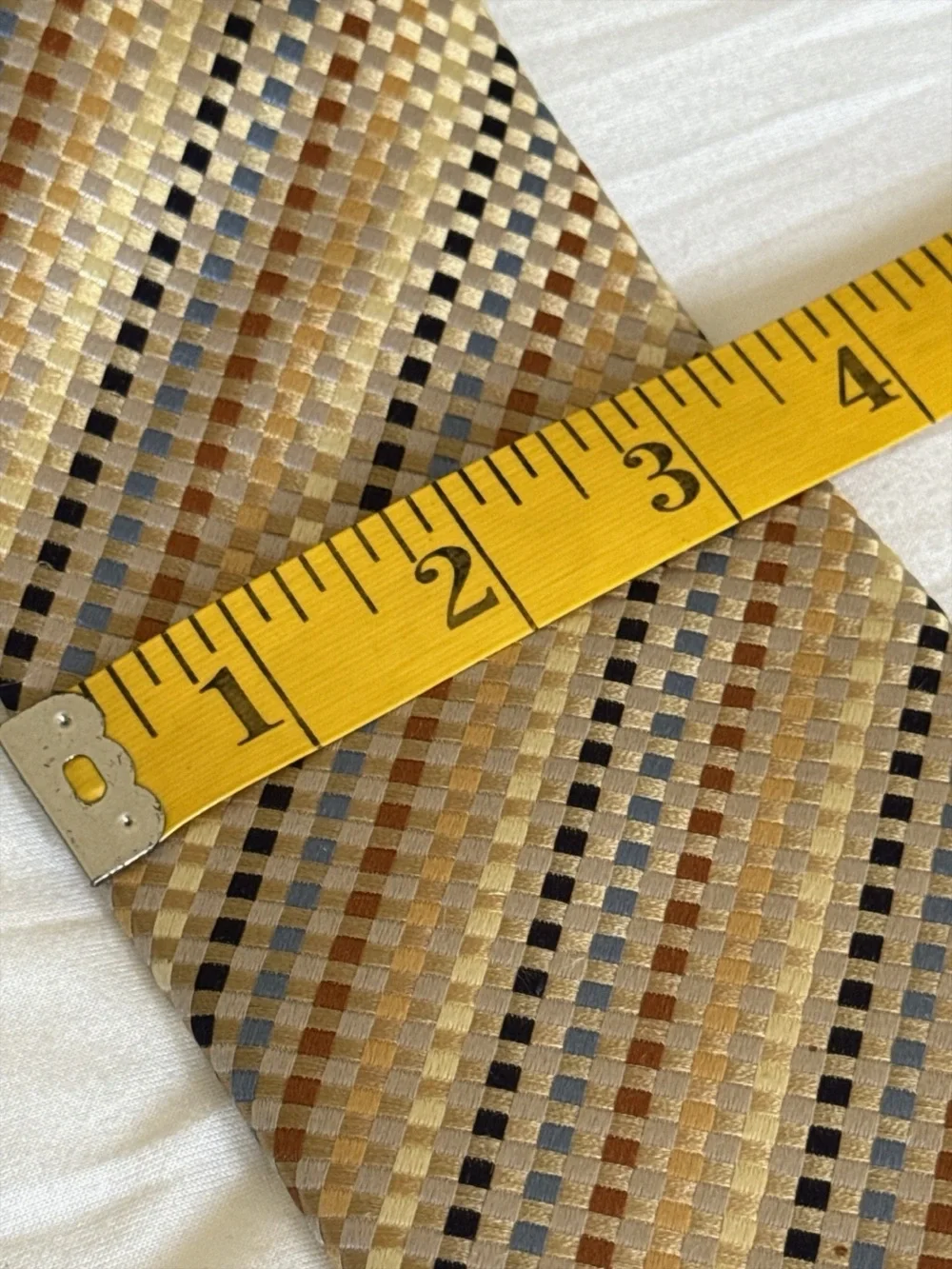 Peacock Hand Made Pure Silk Men’s Tie Gold Blue Geometric Woven